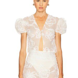 NEW House of Sunny Casa Anglaise Blouse Oat White Cream Sheer Crop Top Tee 6 10